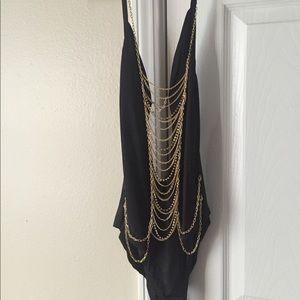 Beach Bunny Black One-Piece Swimsuit with Gold Chain Accents